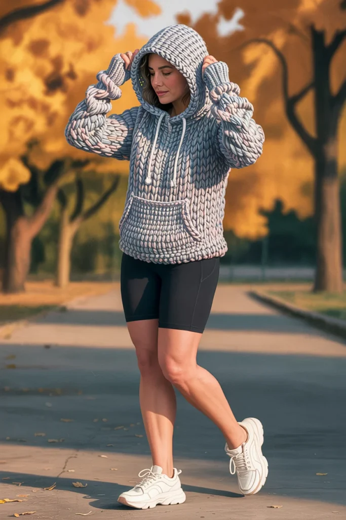 Hooded crochet pullover sweater