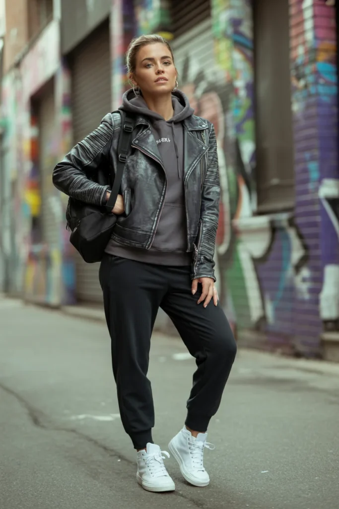 Leather jacket hoodie outfit