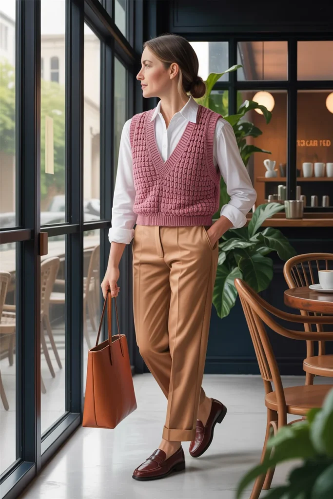 Lightweight crochet vest layering