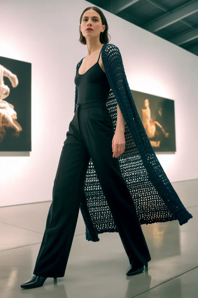 Longline crochet duster cardigan