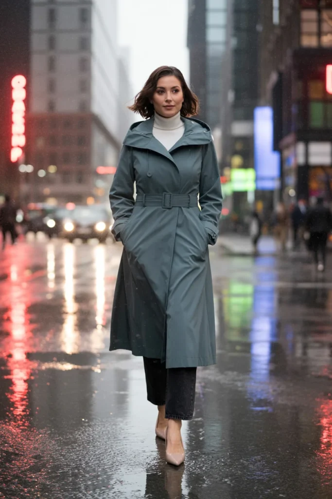 Longline hooded trench coat