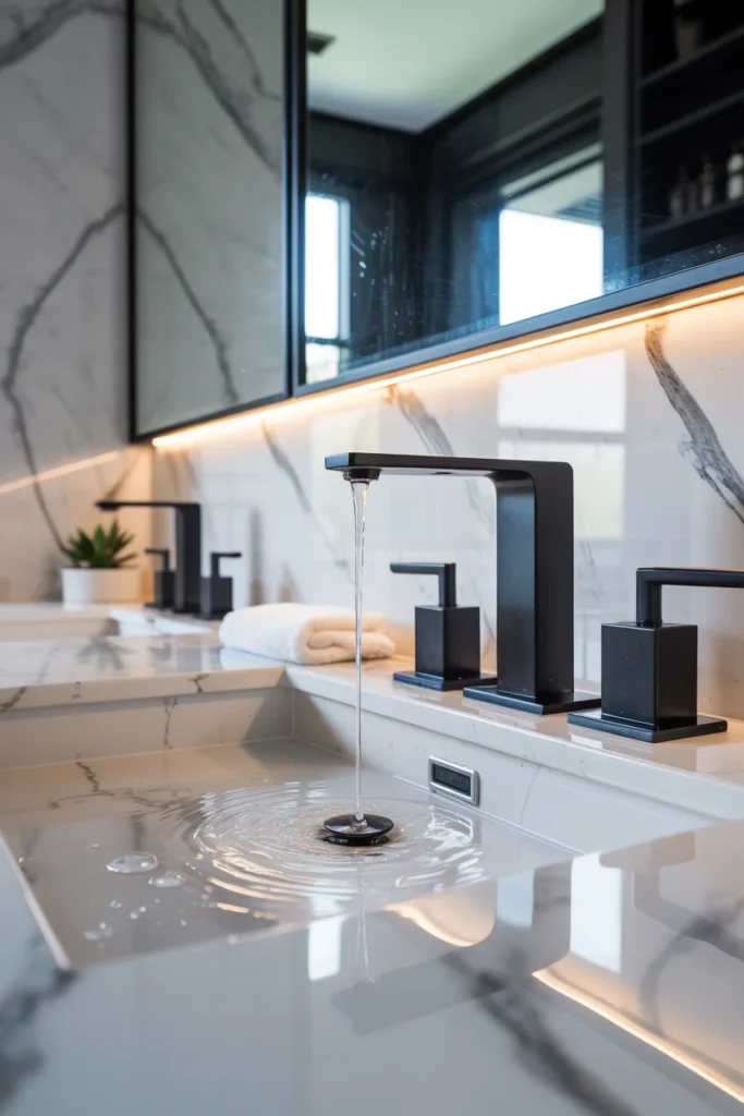 Matte black bathroom fixtures
