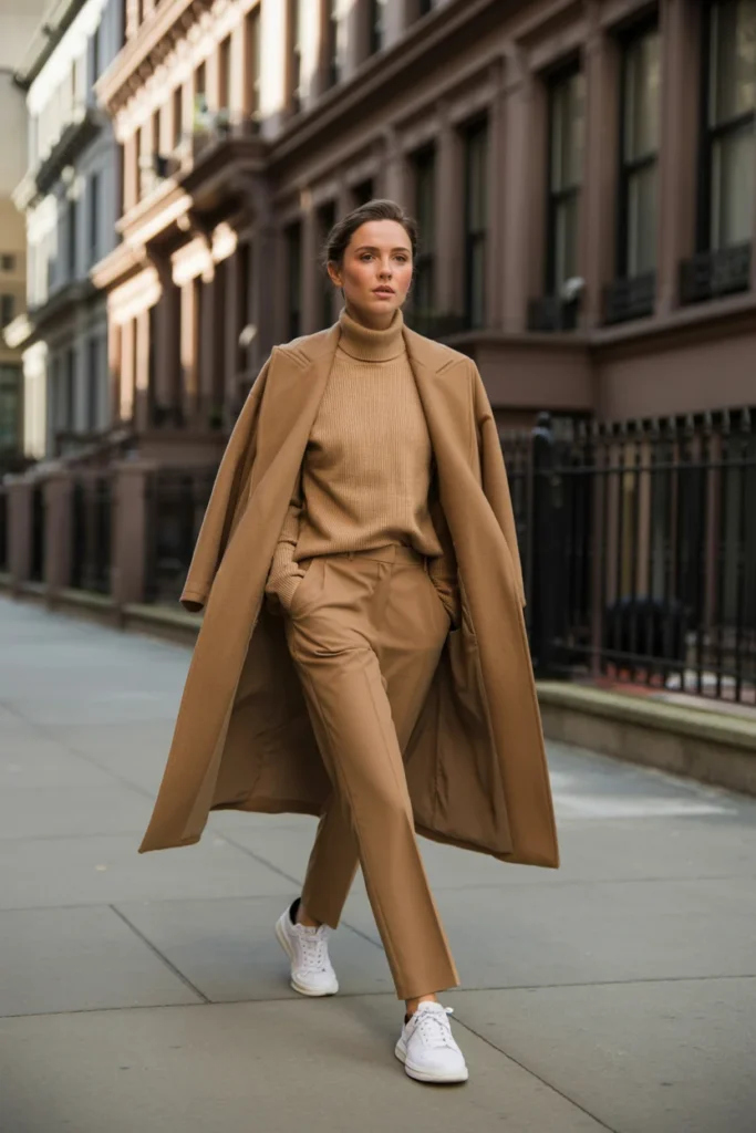 Monochrome camel date outfit