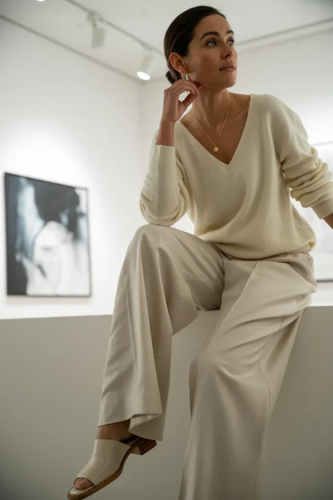 Monochrome ivory elegant outfit women