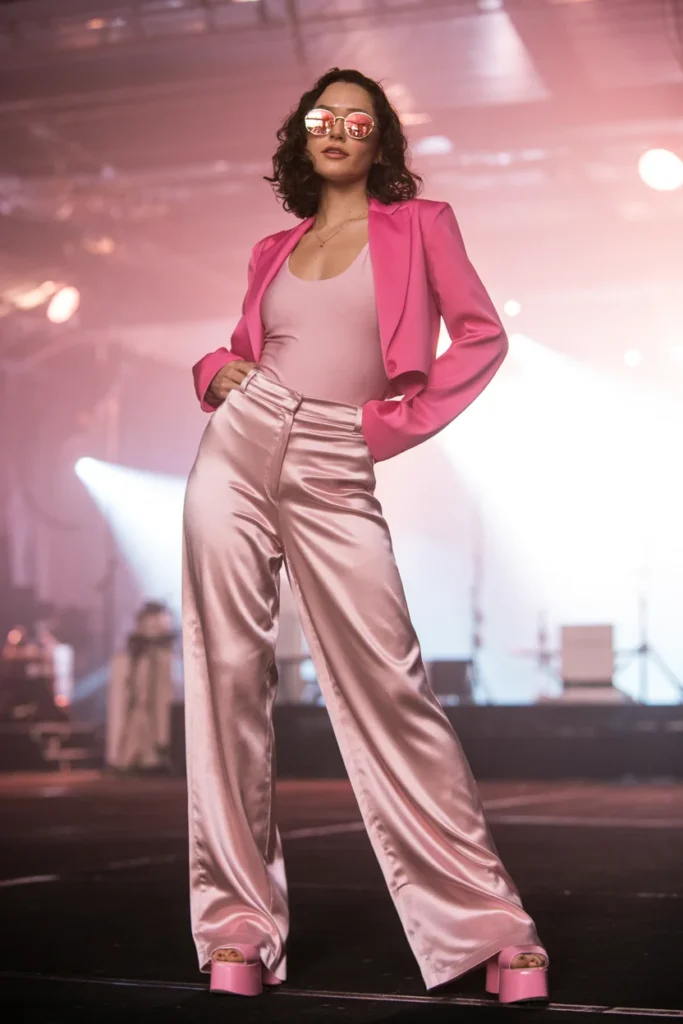 Monochrome pink concert outfit