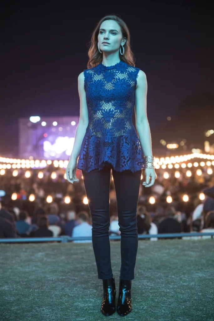 Navy lace peplum top