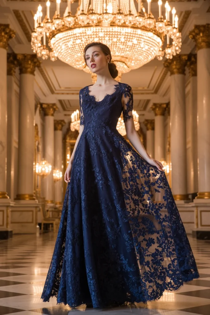 Navy lace winter formal dress