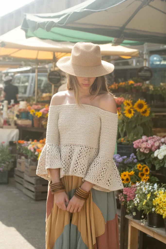 Off-shoulder crochet top