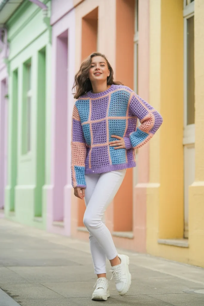 Pastel crochet jumper women