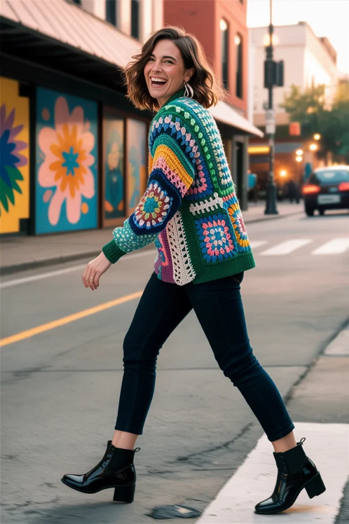 Patchwork artisan crochet sweater