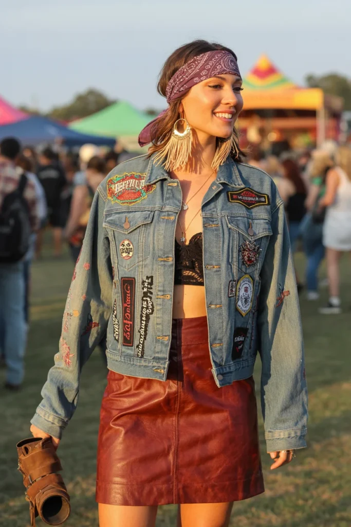 Patchwork denim boho outfit