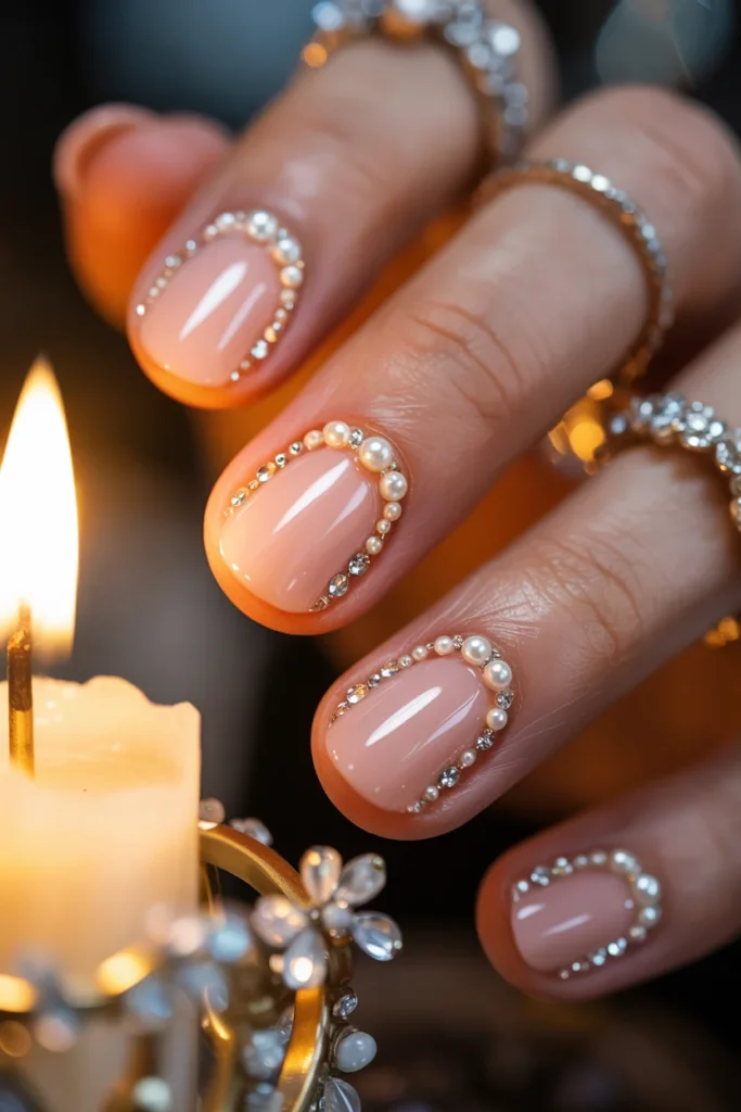 Pearl crystal embellished nails