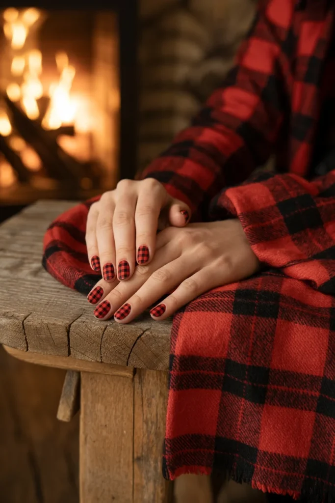 Plaid winter nail design