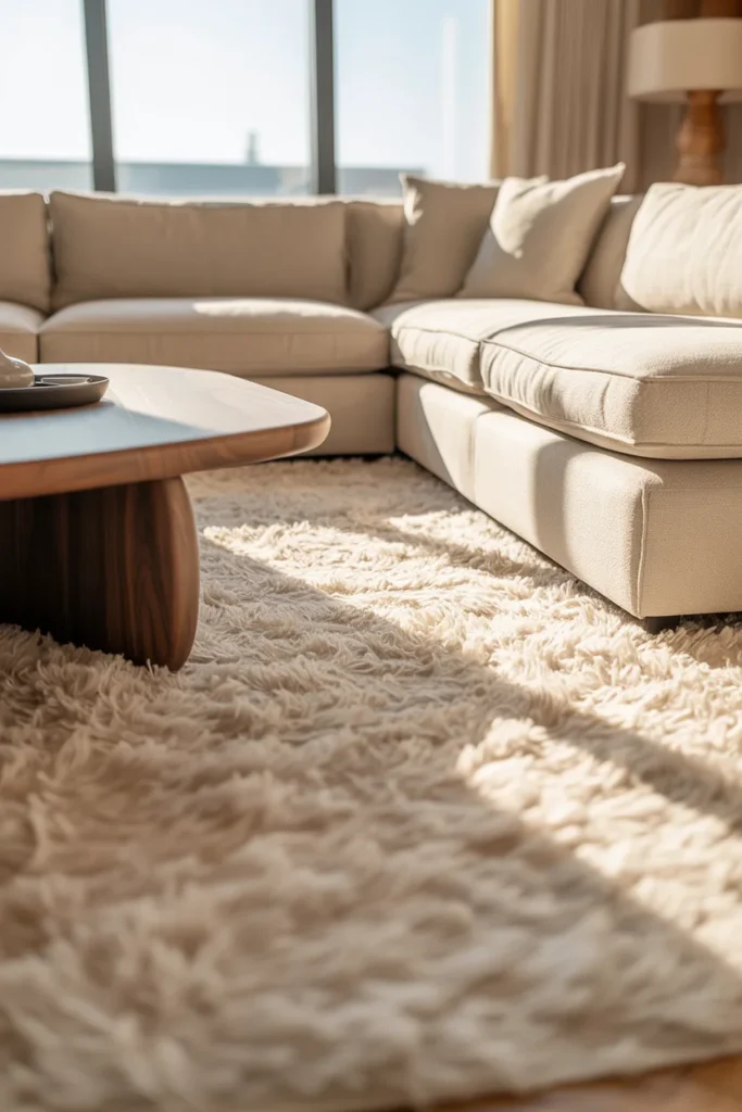 Plush wool living room carpet
