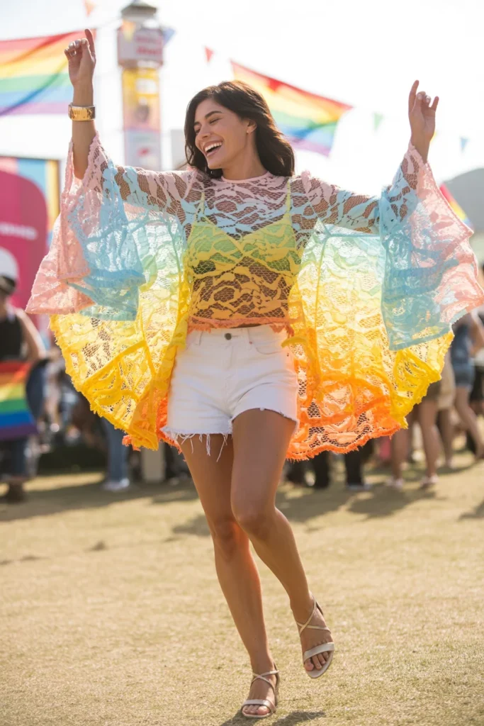 Rainbow ombre lace top