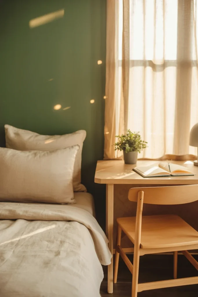 Sage green dorm room color scheme