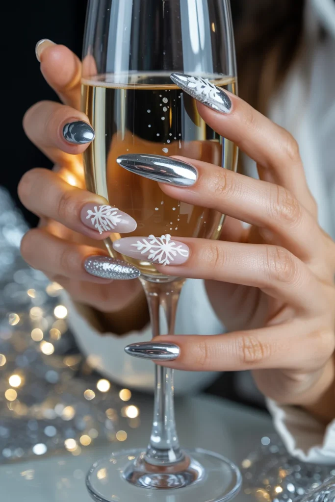 Silver chrome gel nails