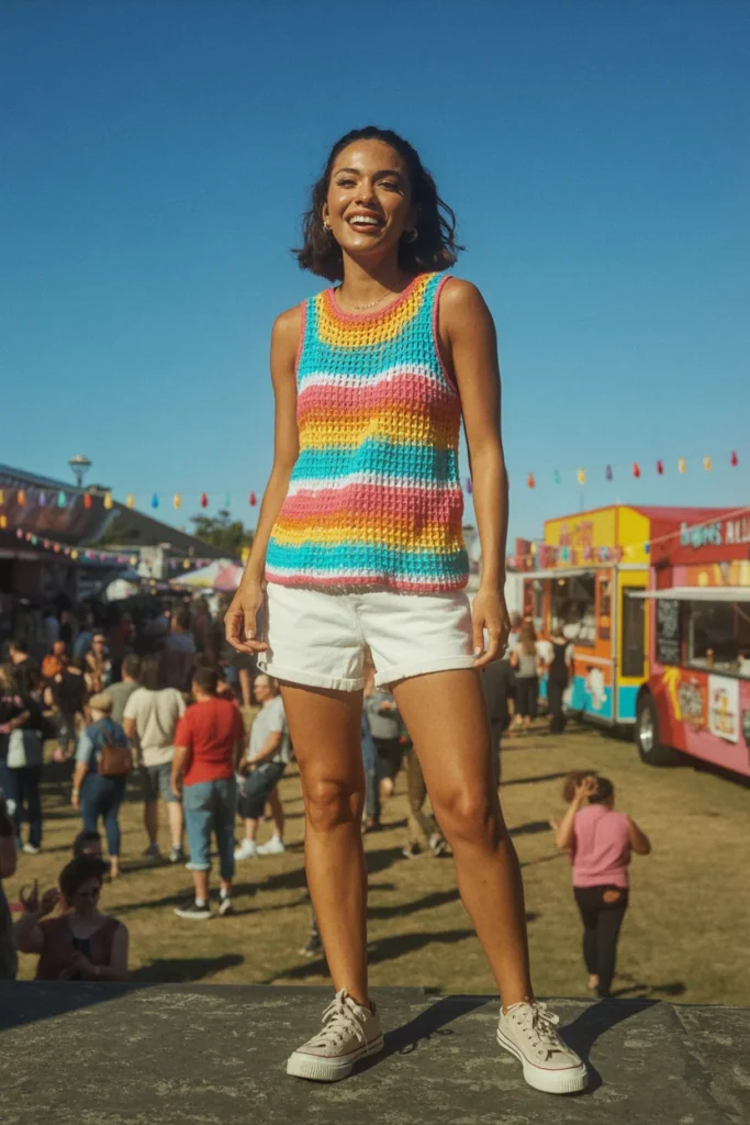 Striped crochet tank top