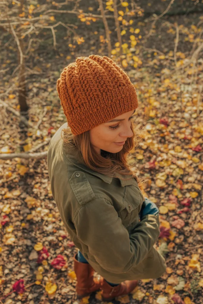 Textured crochet hat orange