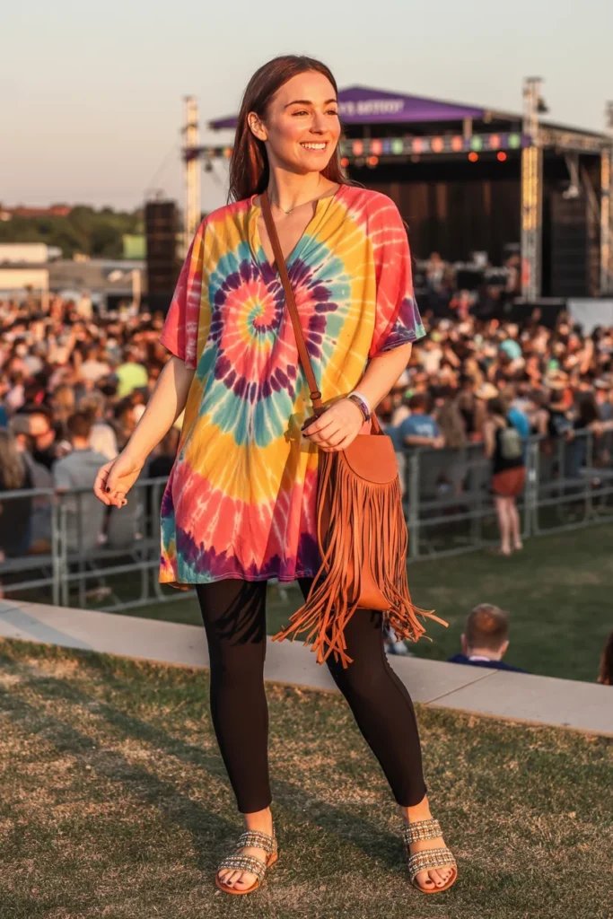 Tie-dye boho tunic outfit