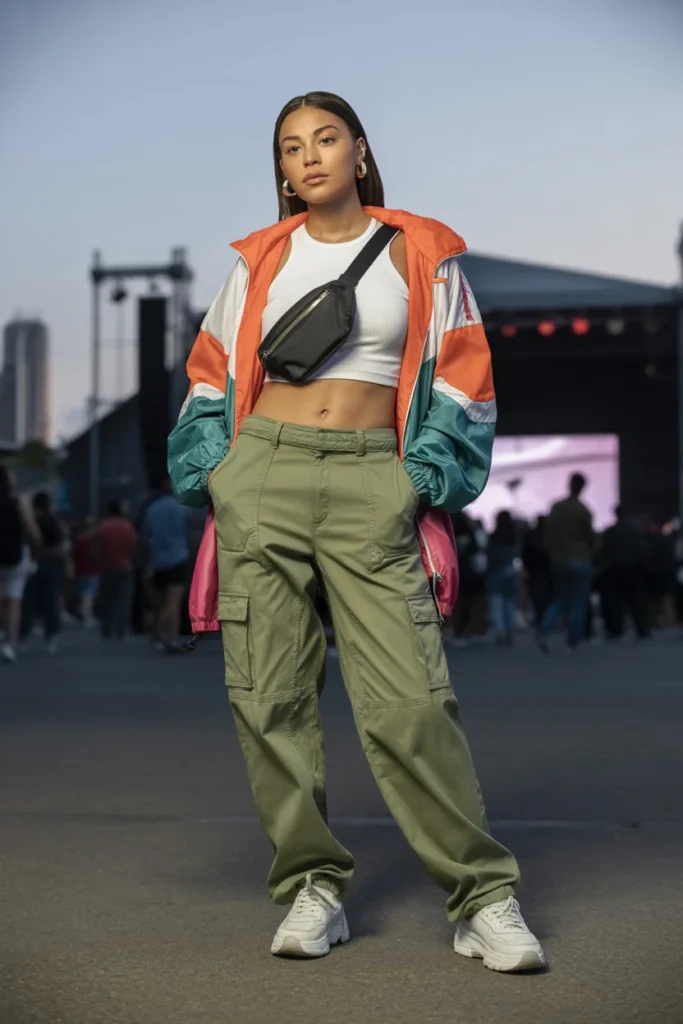 Utility streetwear concert look