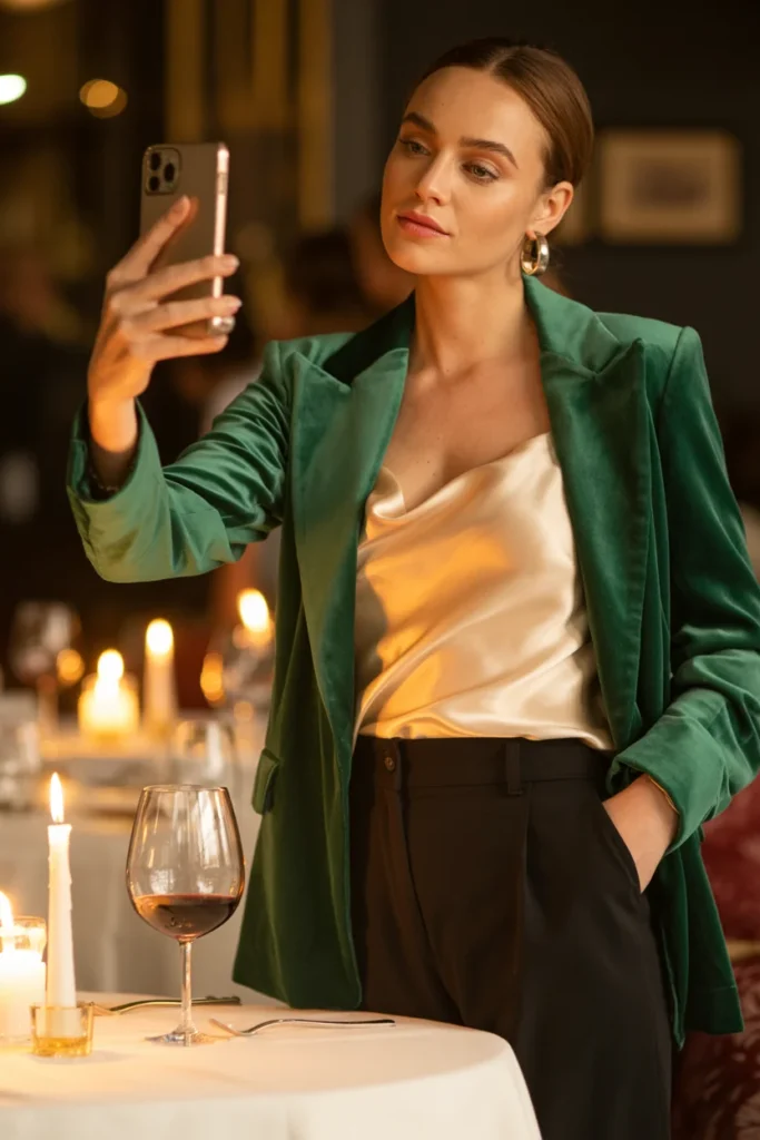 Velvet blazer date night look