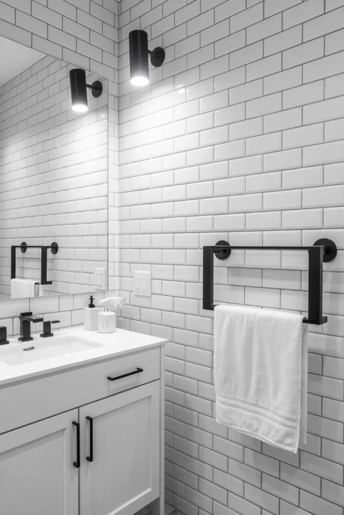 White bathroom black hardware