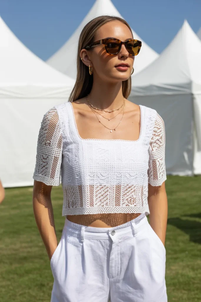 White lace square crop