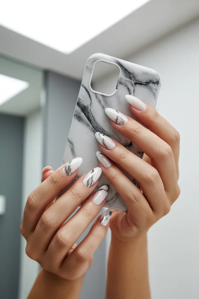White marble gel nails