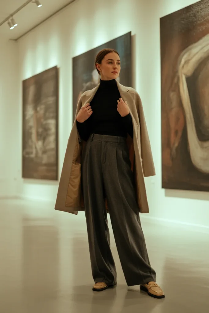 Wide-leg trousers date outfit