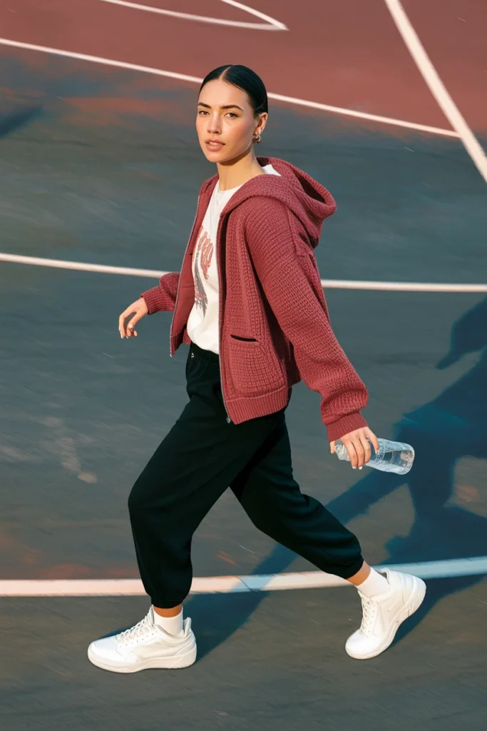 Zip-up crochet athletic hoodie