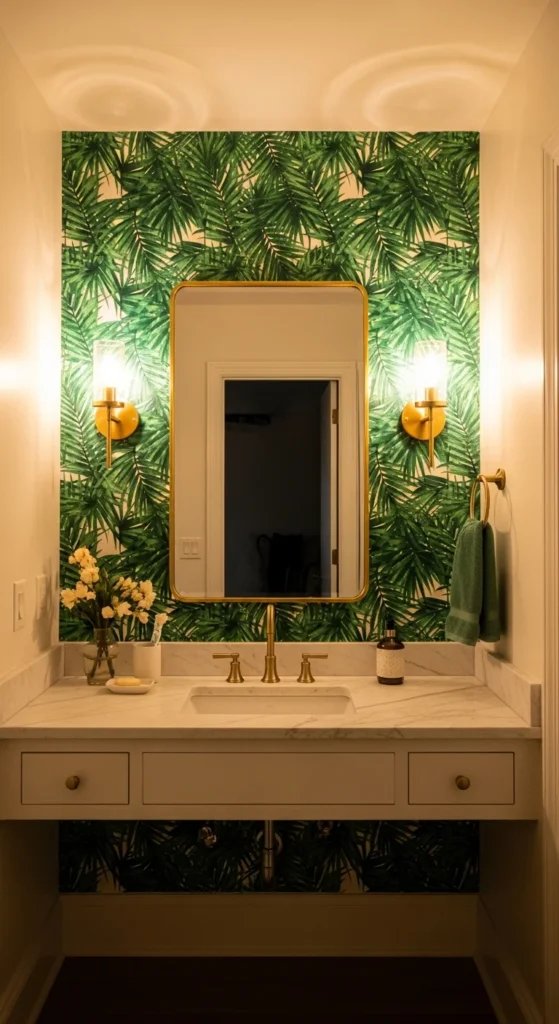 Accent wall bathroom wallpaper