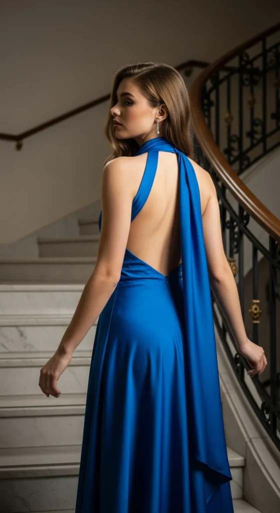 Backless sapphire prom dress