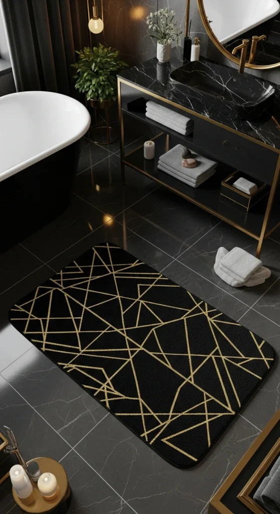 Black gold bath mat