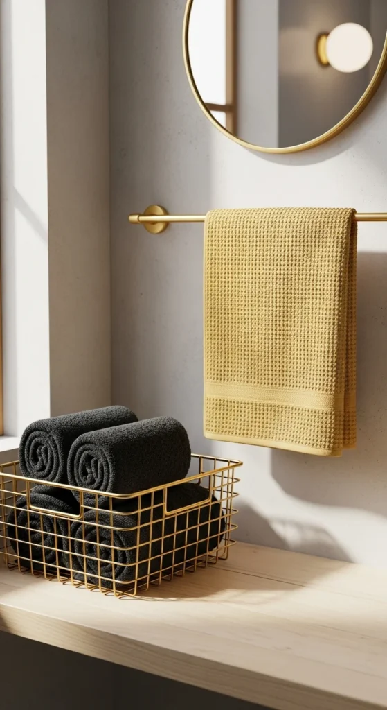 Black gold bathroom towels