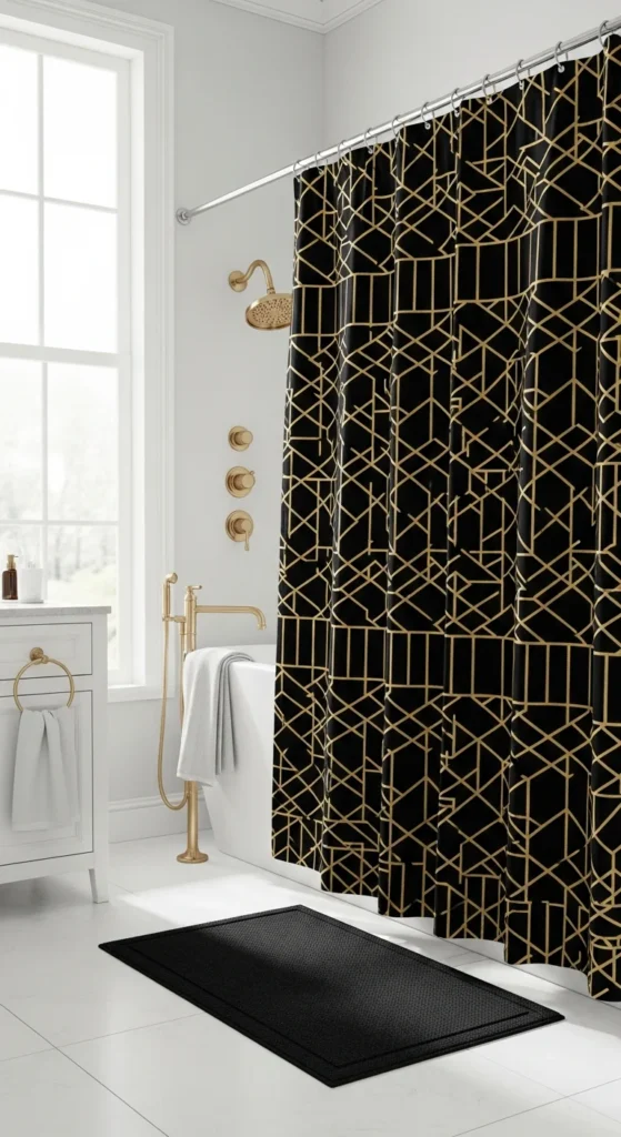 Black gold shower curtain