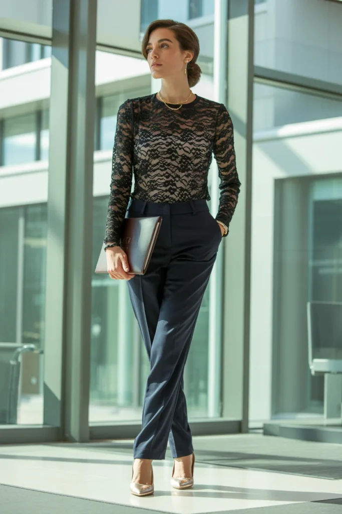 Black lace work outfit