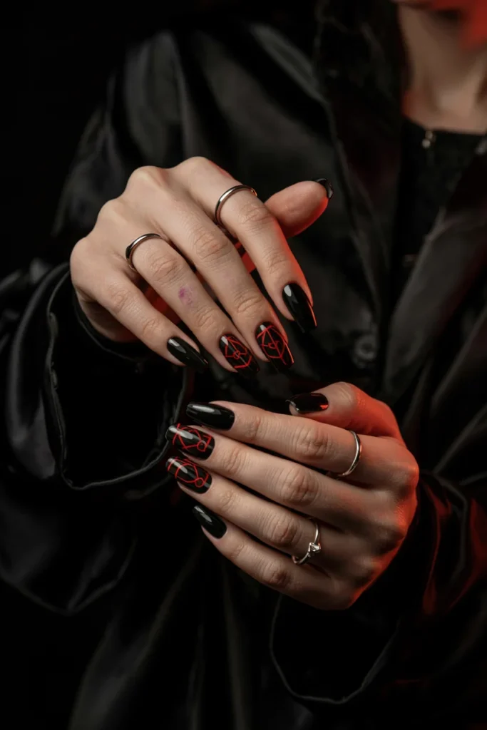 Black red Valentine nails