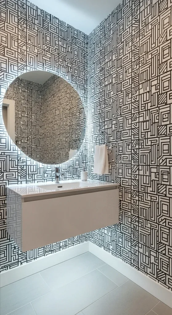 Black white bathroom wallpaper