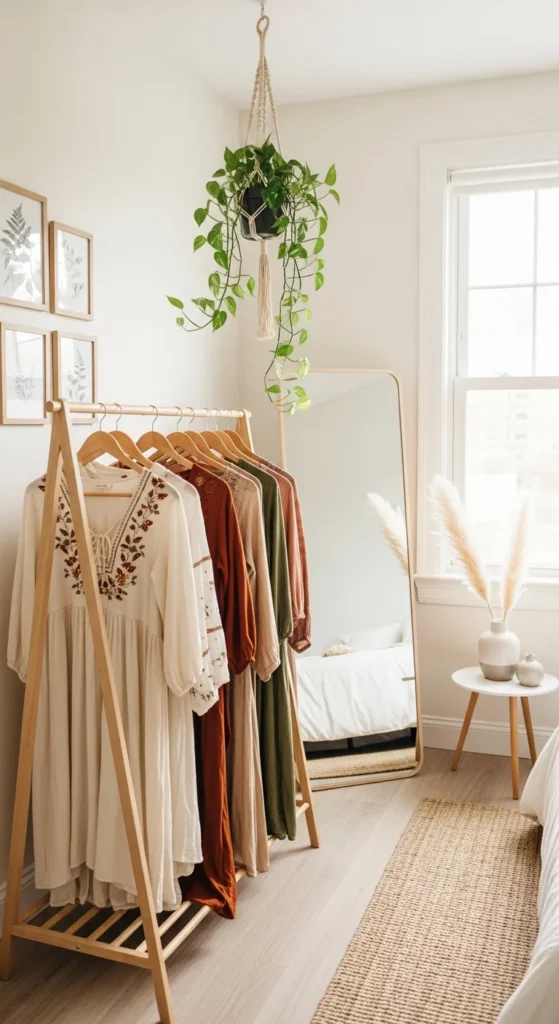 Boho bedroom clothing display