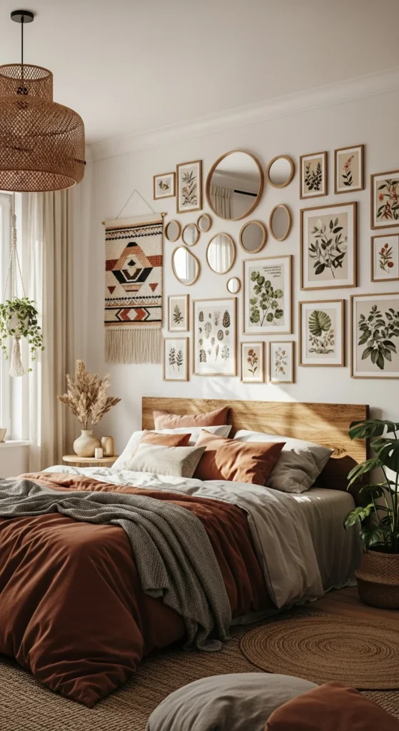Boho bedroom gallery wall