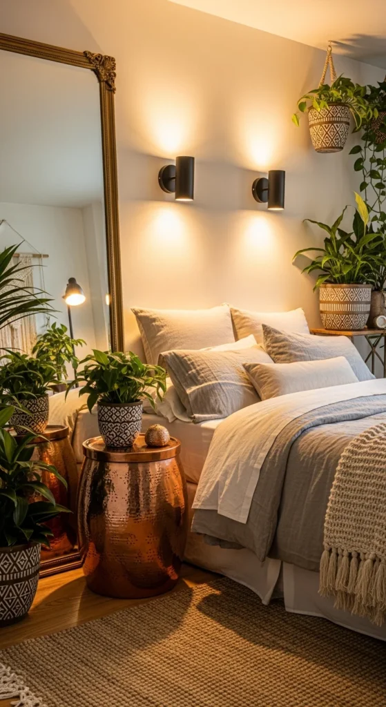 Boho bedroom metal accents