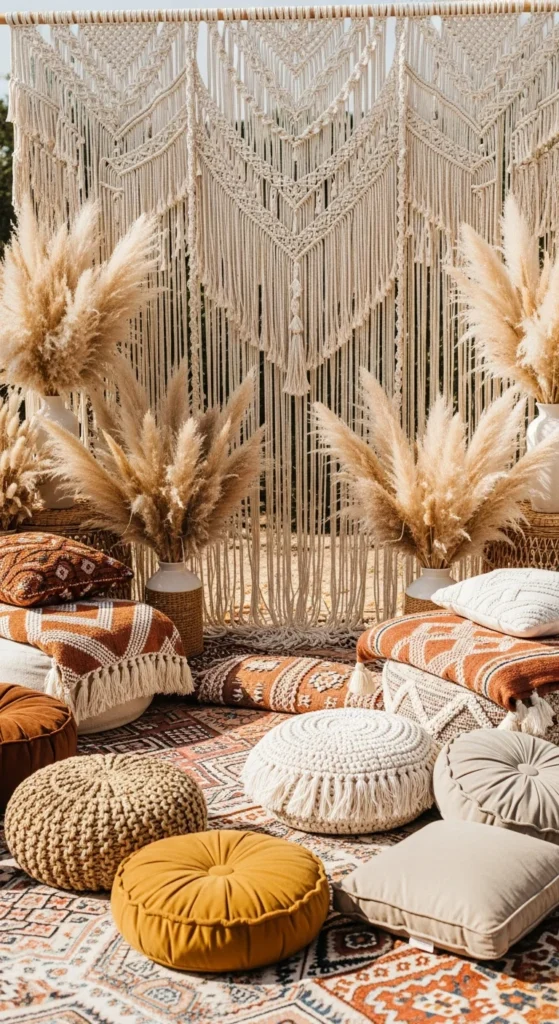 Boho macramé pampas grass bridal shower