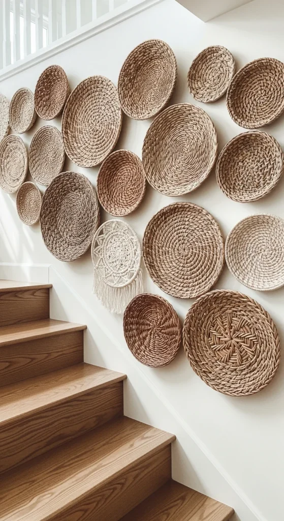 Boho stair wall baskets