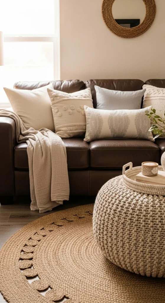 Brown couch neutral textures