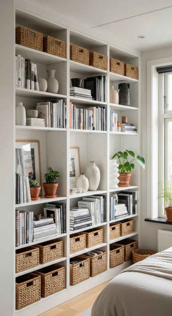 Built-in shelves studio apartment