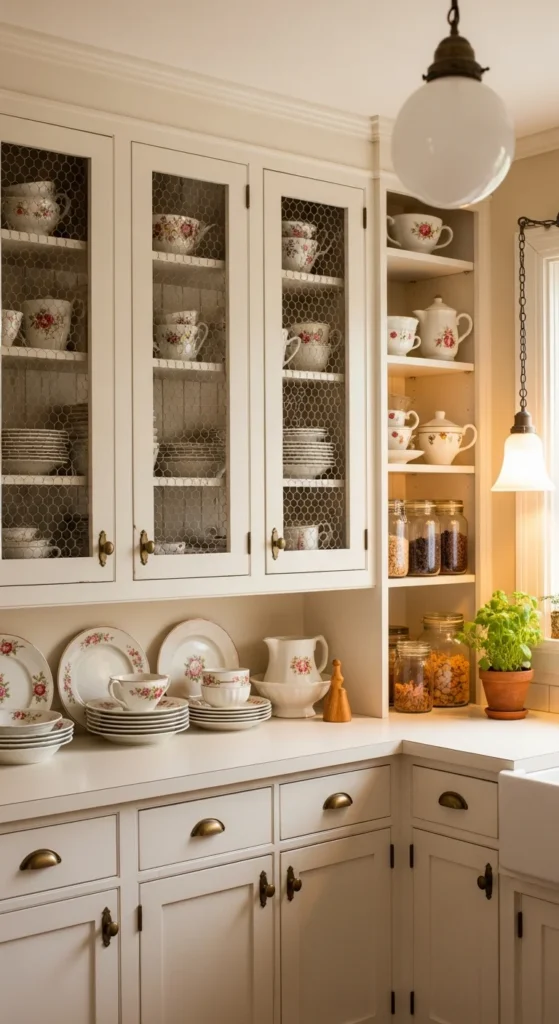 Chicken wire kitchen cabinets