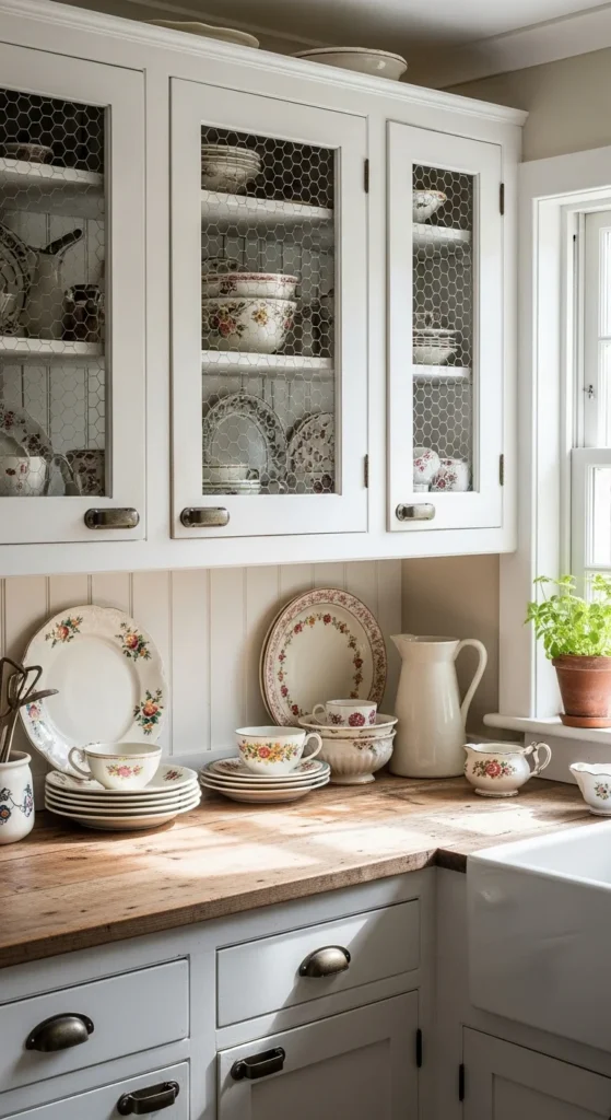 Chicken wire kitchen cabinets