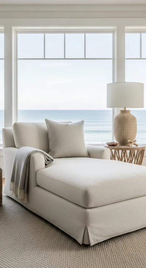 Coastal linen chaise lounge