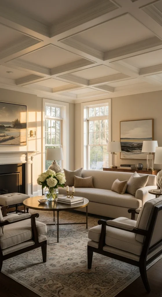 Coffered ceiling living room